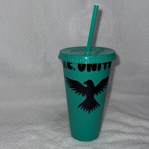 Custom Designed Teal Tumbler with Straw and Black Eagle Design-New Without Tags